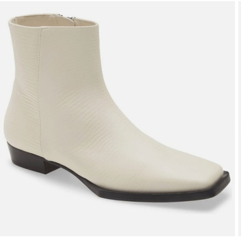 New FRAME LeMaddox Lizard Bootie white leatherb ankle boots size 38 USA 10